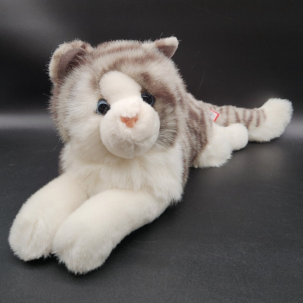 Douglas 12" Grey White Tabby Cat Plush Stuffed Animal Realistic Blue Eyes Kitty